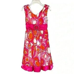 My Michelle Girls Pink Pleated Swirls Strappy Dress Mid Length Embellished 14